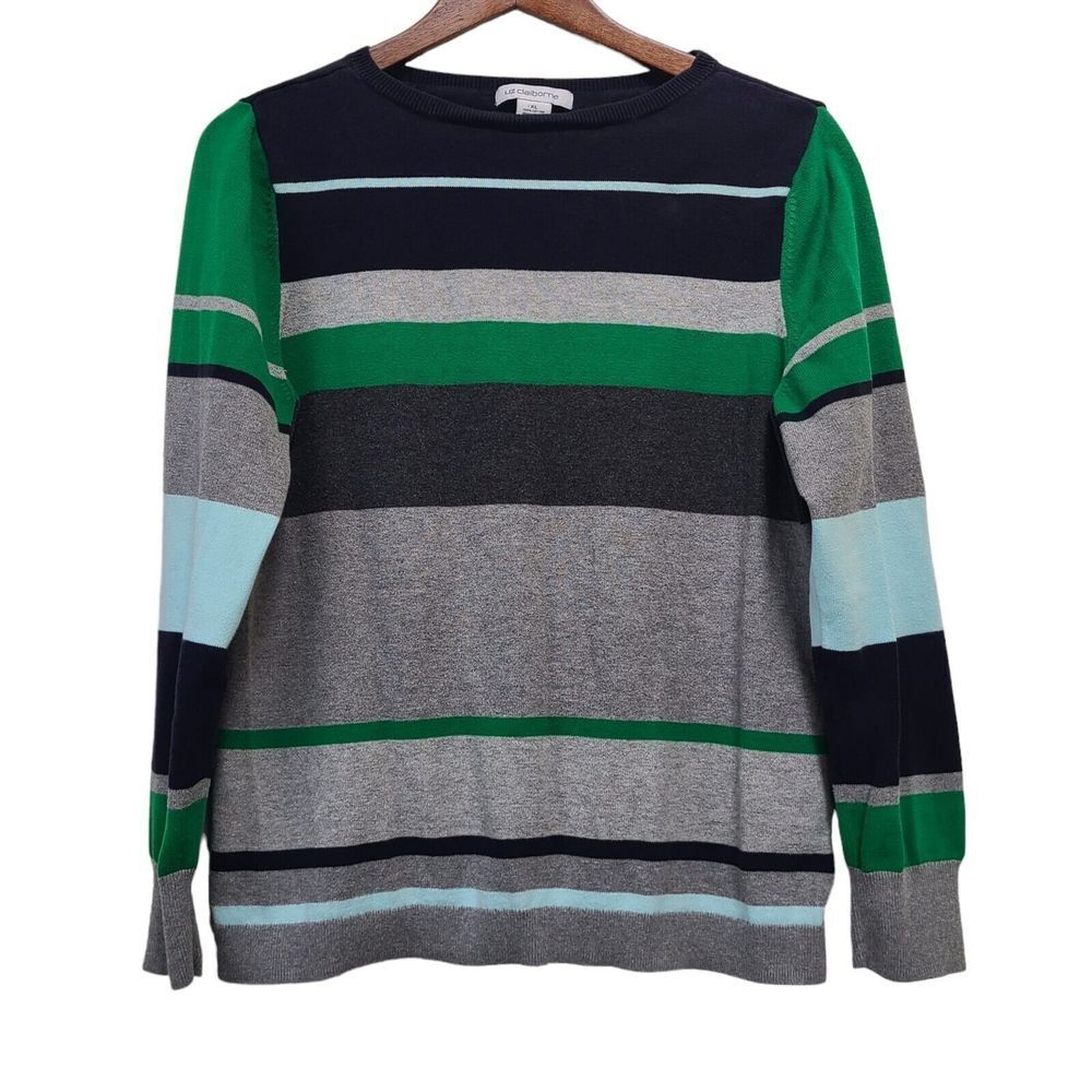 Liz Claiborne X Large Women's Sweater Knit Blue Gray Green Long Sleeve